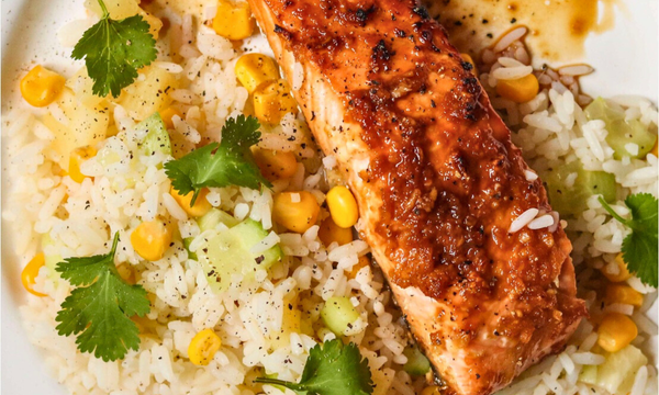 Citrus Honey Glazed Salmon, Pineapple Rice